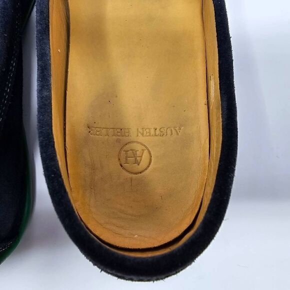 AUSTEN HELLER PENNY LOAFERS MOC DRIVERS BLUE SUEDE GREEN CONTRASTING MENS 8.5 - Picture 4 of 8